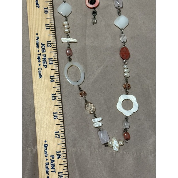 Premier Design BLUSH Mother of Pearl, Shells, Quartz‎ Necklace, 36" - Picture 3 of 6